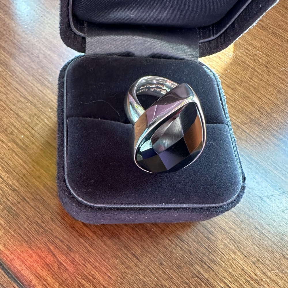 Charles Albert .925 sterling silver stamped black onyx adjustable ring.